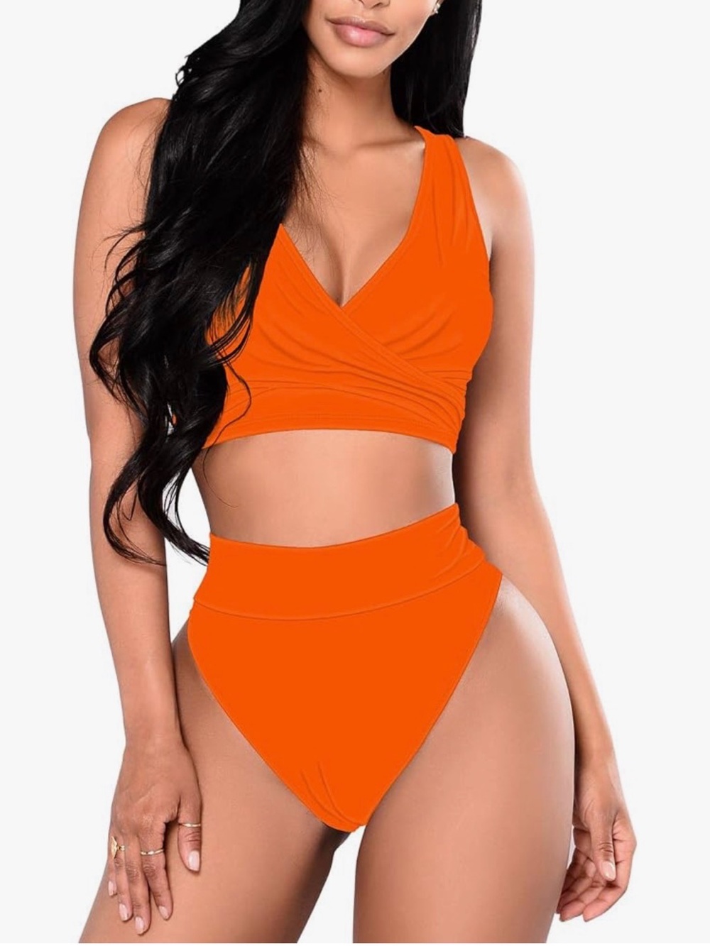 Vibrant Orange High-Waist Wrap Bikini Set - Women Swim